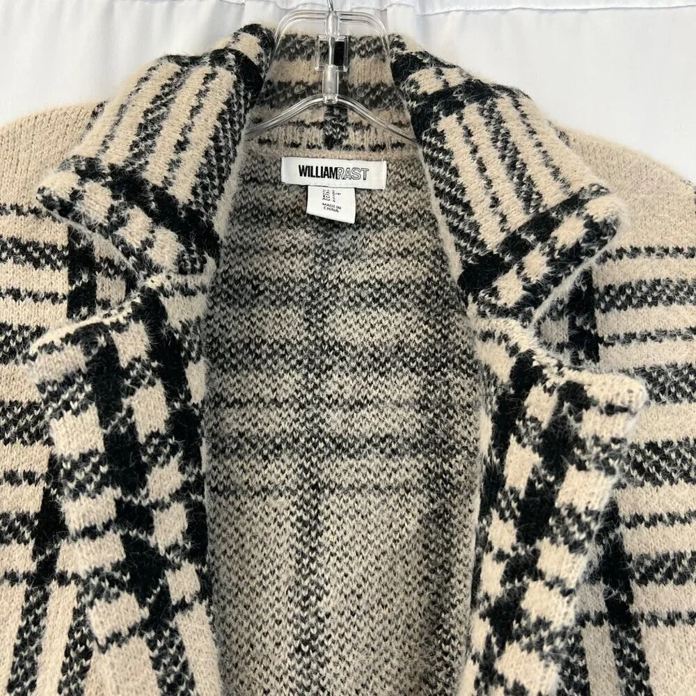 William Rast Sleeveless Collared Cardigan Beige/Black Plaid Size Small Fuzzy